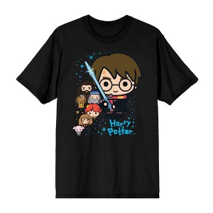 Harry Potter Chibi Characters & Glowing Sword Crew Neck Short Sleeve Men's T-shirt - 1 of 2