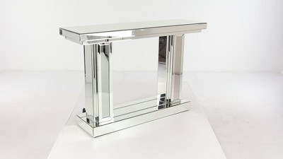 Silver Mirrored Wood Console Table with Storage, 48" x 14" x 32"