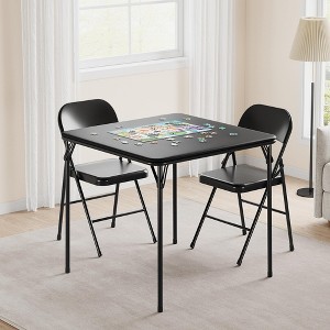 3-Piece Folding Dining Table Set for 2 – Black Faux Leather Tabletop with 2 Padded Chairs, Space-Saving Modern Square Kitchen & Dining Table - 1 of 4