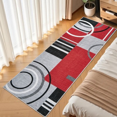 Washable Rugs for Living Room Modern Geometric Area Rug Circles Pattern Rug Stain Resistant Low Pile Accent Rug