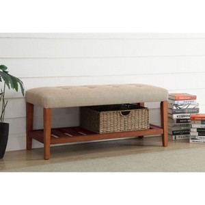 XIYUYEU Storage Bench Shoe Rack Fabric Accent Oak Finish Legs for Bedroom and Entryway - 1 of 4