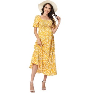 Maternity Floral Boho Dress Flowy Maxi Dress Baby Shower Photoshoot - 1 of 3