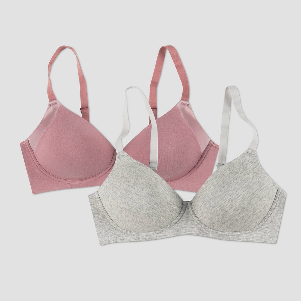 Bali Women's 2pk Wireless Bra B222 - Gray Heather/Purple Smoke 42DD