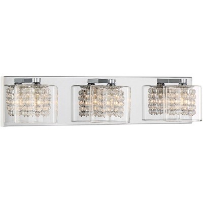 Possini Euro Design Modern Wall Light Chrome Hardwired 20 1/2" Wide 3-Light Fixture Clear Glass Crystal Accents Bathroom Vanity