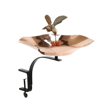 17.2" Hummingbird Birdbath Bowl with Rail Mount Bracket Copper Plated - ACHLA Designs