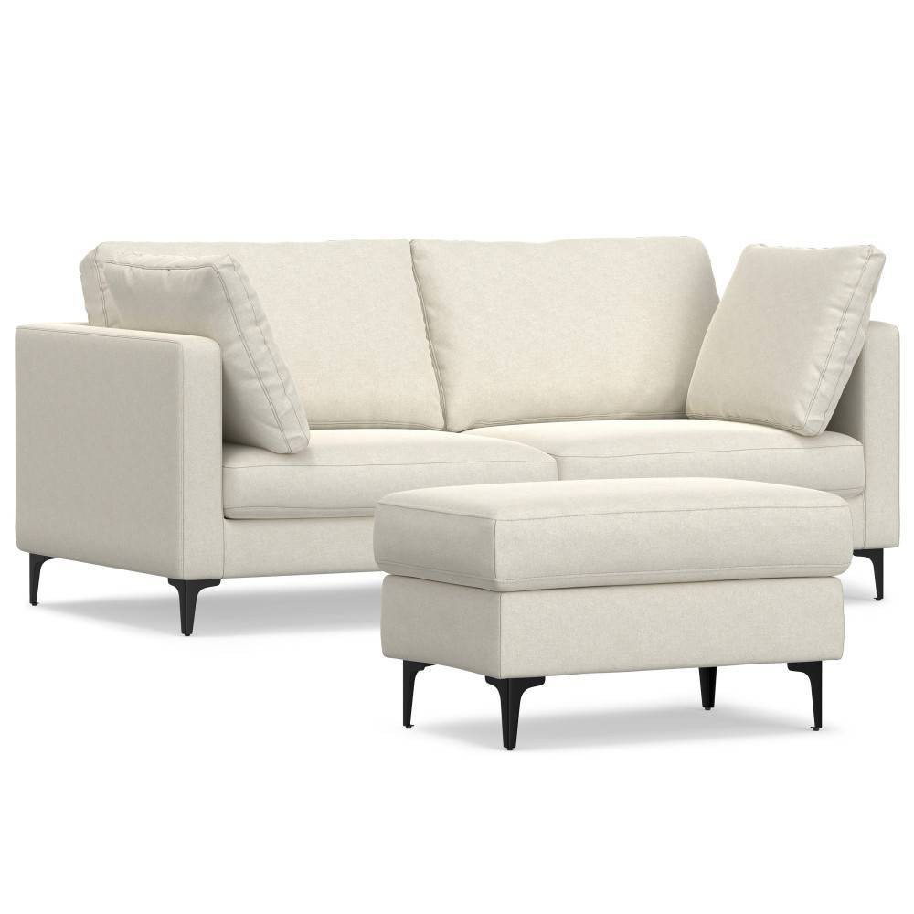 WyndenHall 76" Lana Mid Century Sofa with Ottoman Set Cream