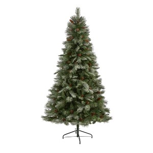 Nearly Natural 7-ft Snowed French Alps Mountain Pine Artificial Christmas Tree with 833 Bendable Branches and Pine Cones - 1 of 4