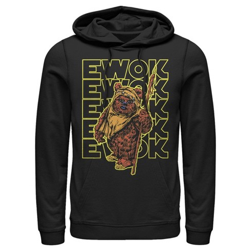 Men s Star Wars Ewok Stacked Yellow Text Pull Over Hoodie Target