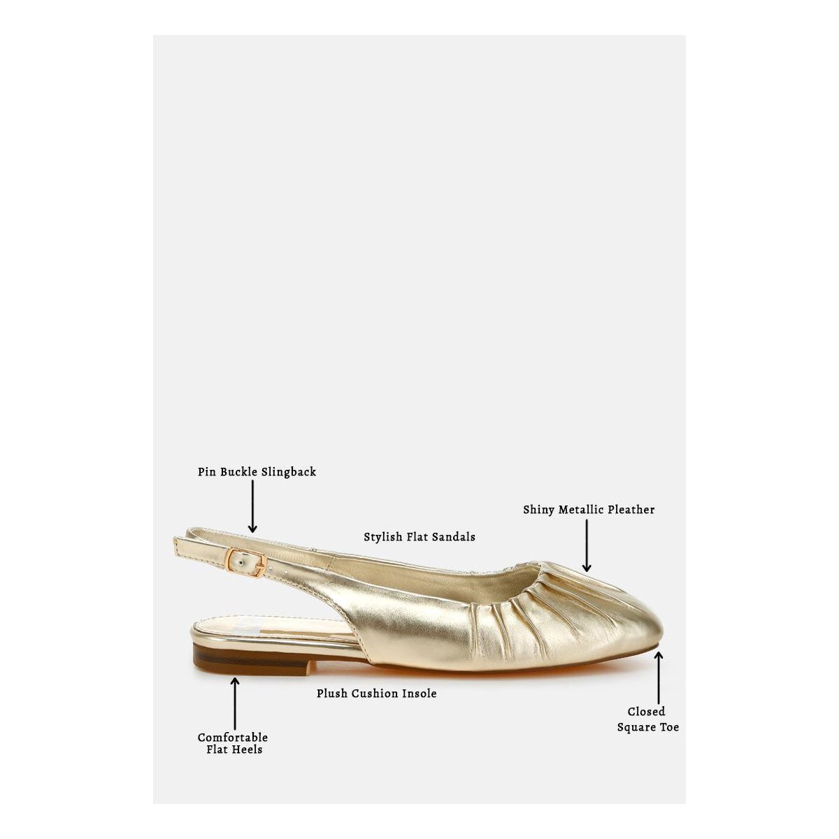 Обувь Rag & Co Womens Berni Metallic Square Toe Flat Slingbacks 8 — фото 6