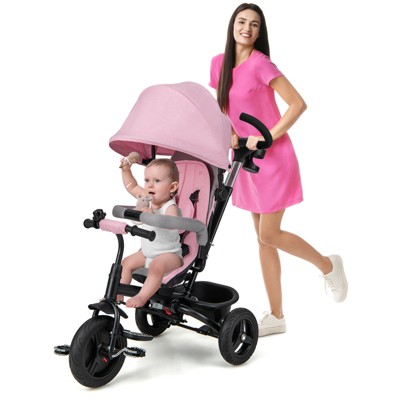 Infans 4-in-1 Baby Tricycle Toddler Trike w/ Reversible Seat, Canopy & Push Handle