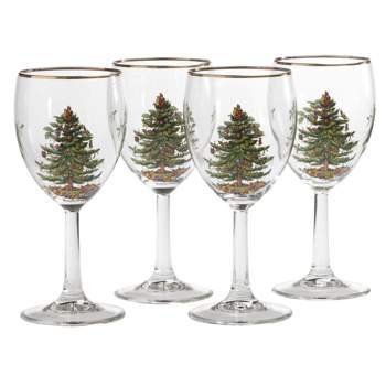 Spode Christmas Tree 13 Ounces Wine Glasses with Gold Rims, Set of 4 - 13 oz.