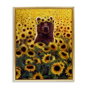 Stupell Industries Happy Bear Sunflower Field Floating Frame Canvas Art - 1 of 4