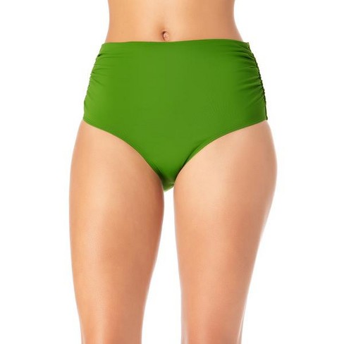 Anne Cole - Convertible High Waist Shirred Swim Bottom-Green-Medium