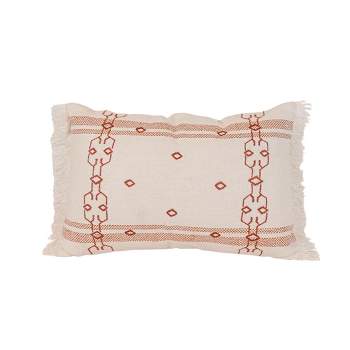 14x22 Inch Hand Woven Red Embroidered Pillow Cotton With Polyester Fill by Foreside Home & Garden