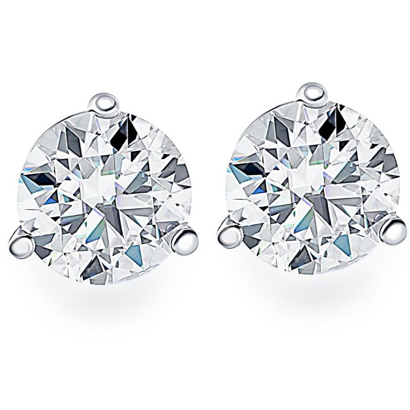 Pompeii3 1.00Ct Round Brilliant Cut Natural Diamond Stud Earrings in 14K Gold Martini Setting, 1 of 4