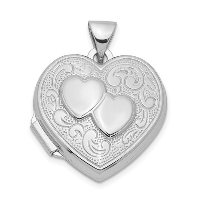 Black Bow Jewelry Sterling Silver 18mm Double Design Heart Shaped Locket