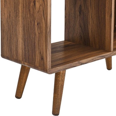 Mid-Century Modern Walnut Wood Grain Corner Bookcase