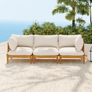 Scott Living Sacova Outdoor Acacia Wood 3-Seater Sofa, Teak Finish Frame with Beige Cushion - 1 of 4