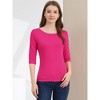INSPIRE CHIC Women's Classic Solid Elbow Sleeves Round Neck Slim Fit T-Shirts - 3 of 4