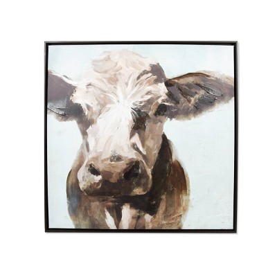 24" x 24" Cow Stretched Unframed Canvas Brown/Blue - New View