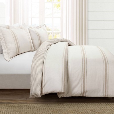 Neutral Twin XL Cotton Farmhouse Stripe Duvet Cover Set