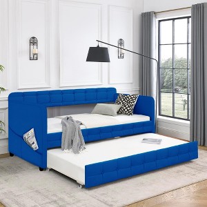 NicBex 80.5" Twin Day Bed Upholstered Velvet Fabric Daybed with Trundle, Tufted Button, and 2 Pockets on Both Sides for Apartment - 1 of 4
