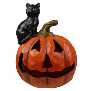 Northlight 10" LED Lighted Jack-O-Lantern and Black Cat Tabletop Halloween Figure - 1 of 4