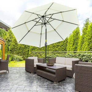 Outsunny 9FT 3 Tiers Patio Umbrella Outdoor Market Umbrella with Crank, Push Button Tilt for Deck, Backyard and Lawn, Beige - 1 of 4
