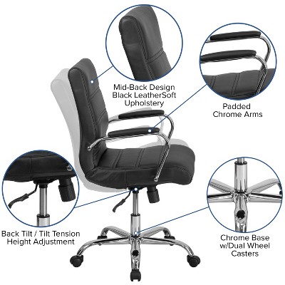Sleek Mid-Back Black LeatherSoft Swivel Executive Office Chair