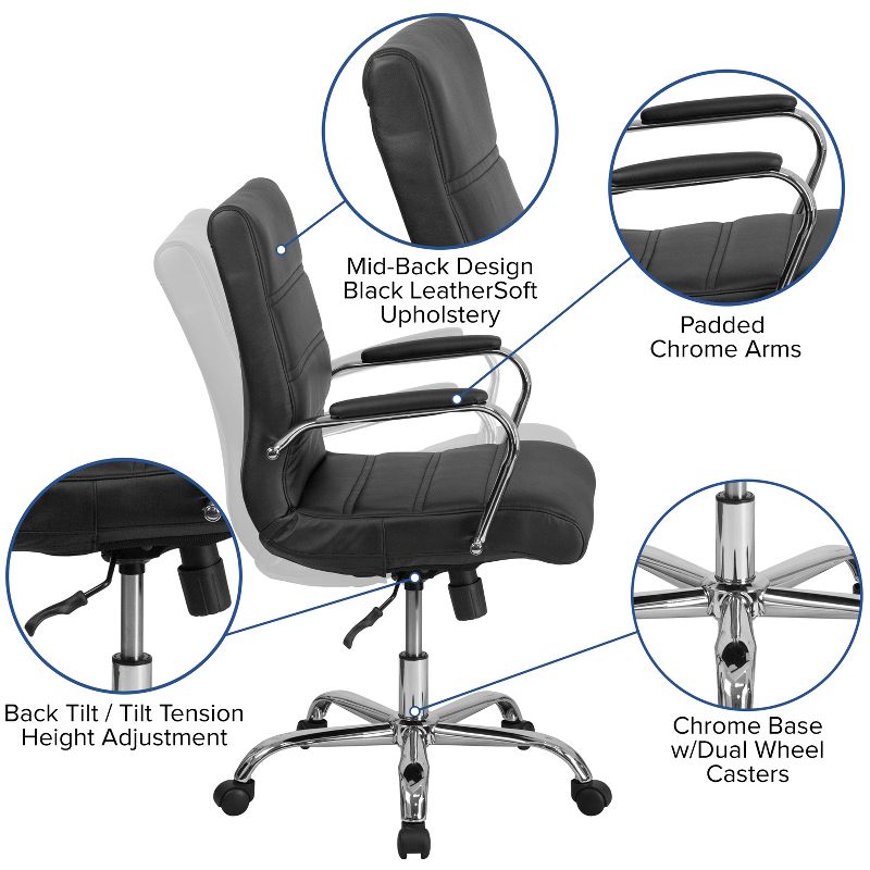 Flash Furniture Mid-Back Executive Swivel Office Chair with Metal Frame and Arms, 4 of 25