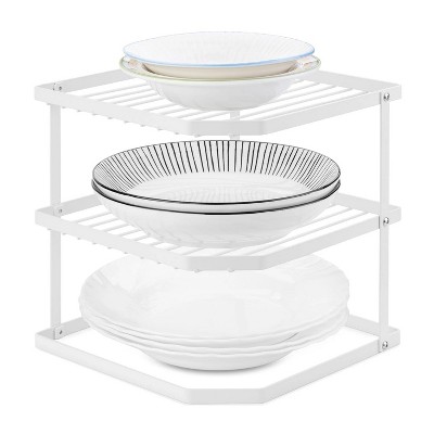 LunaLulinlk 3-Tier Corner Shelf Rack, Plate Organizer for Kitchen Cabinet, White