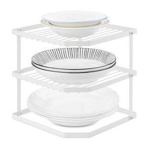 LunaLulinlk 3-Tier Corner Shelf Rack, Plate Organizer for Kitchen Cabinet, White - 1 of 4