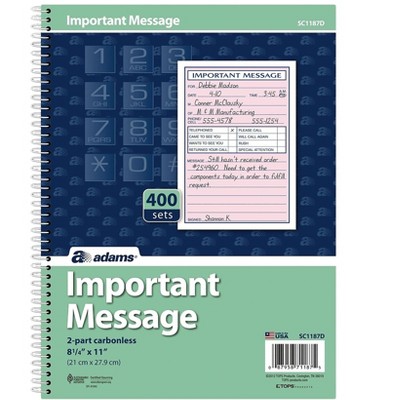 Adams Phone Message Pad 5.5 x 3.8 Ruled 100 Sheets SC1187D