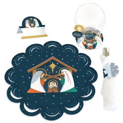 Big Dot of Happiness Holy Nativity - Manger Scene Religious Christmas Paper Charger and Table Decorations - Chargerific Kit - Place Setting for 8