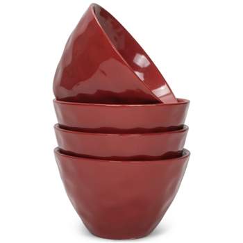 Elanze Designs Dimpled Ceramic 5.5 inch Contemporary Serving Bowls Set of 4, Red