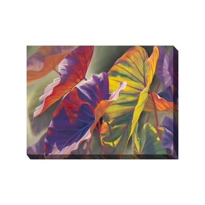 Cottage Garden West of The Wind Elephant Ears Yellow, Purple, Red 40 x 30 Inch Waterproof Gallery Wrapped Canvas, Outdoor Garden, Yard, Patio All