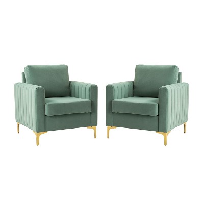 Set of 2 Iapygia Contemporary Tufted Wooden Upholstered Club Chair with Metal Legs for Bedroom Club Chair| ART OF LIVING DESIGNS