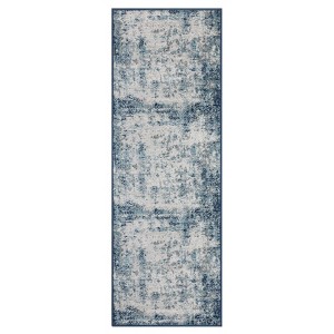 Modern Abstract Area Rug Low Pile Fade Stain Resistant Rug Soft Contemporary Accent Carpet for Living Room Bedroom Nursery,Blue/2'3"x7'3" - 1 of 4
