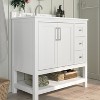 Emma and Oliver Bathroom Vanity, Single Sink Cabinet with 2 Soft Close Doors, Open Shelf and 3 Drawers, Carrara Marble Finish Countertop - 2 of 4