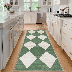 Runner Rug Washable Distressed Trellis Rug, Bedside Modern Checkered Office Carpet Low Pile Neutral Soft Nursery Carpet - 1 of 4