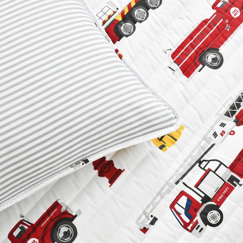 Kids' Fire Truck Reversible Quilt Set Red/Gray - Lush Décor, 6 of 11