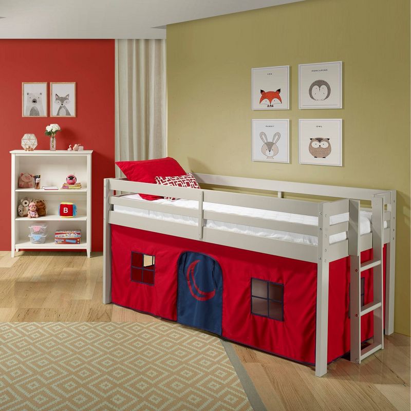 Twin Jasper Junior Kids&#39; Loft Bed, Dove Gray Frame and Playhouse Tent Red/Blue - Alaterre Furniture, 3 of 10
