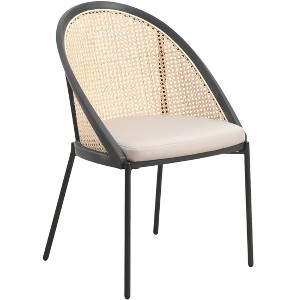 LeisureMod Urbane Dining Chair vynil Upholstery, Wicker-back and Stainless Steel Legs, Set of 4 - 1 of 4