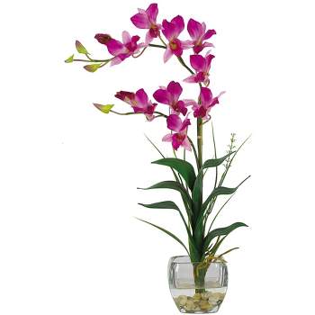Nearly Natural 22-in Dendrobium with Glass Vase Silk Flower Arrangement