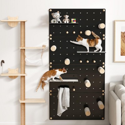 Sandinrayli Cat Wall Shelves, Cat Wall Furniture Climber for Indoor Cats, 3 Steps & 8 Scratcher Posts, Black