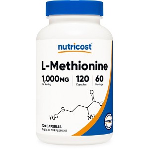 Nutricost L-Methionine (1,000 mg) 120 Capsules - 60 servings, Gluten-Free, GMO-Free - 1 of 4