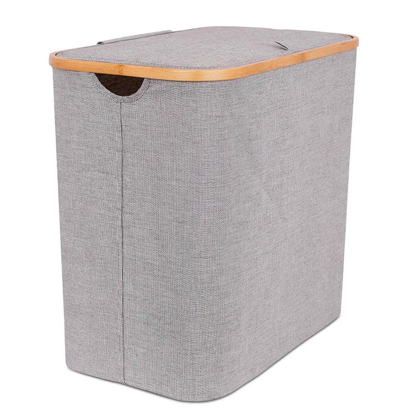 BirdRock Home Bamboo & Canvas Hamper with Cut Out Handles - Grey, 3 of 8