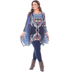 Women's Plus Size Paisley and Animal Print Scoop Neck Marlene Tunic - White Mark - 1 of 3