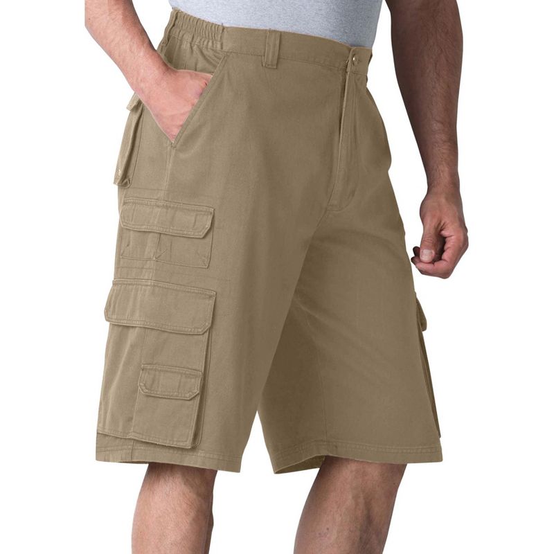 Boulder Creek by KingSize Men's Big & Tall  12" Side-Elastic Stacked Cargo Pocket Shorts, 1 of 2