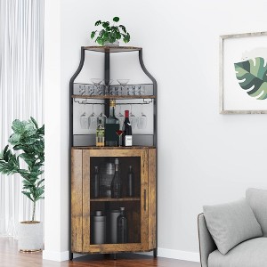 Garvee Corner Wine Bar Cabinet with Detachable Wine Rack, Bar Cabinet, Small Sideboard and Buffet Cabinet with Mesh Door (Retro Brown/Grey) - 1 of 4